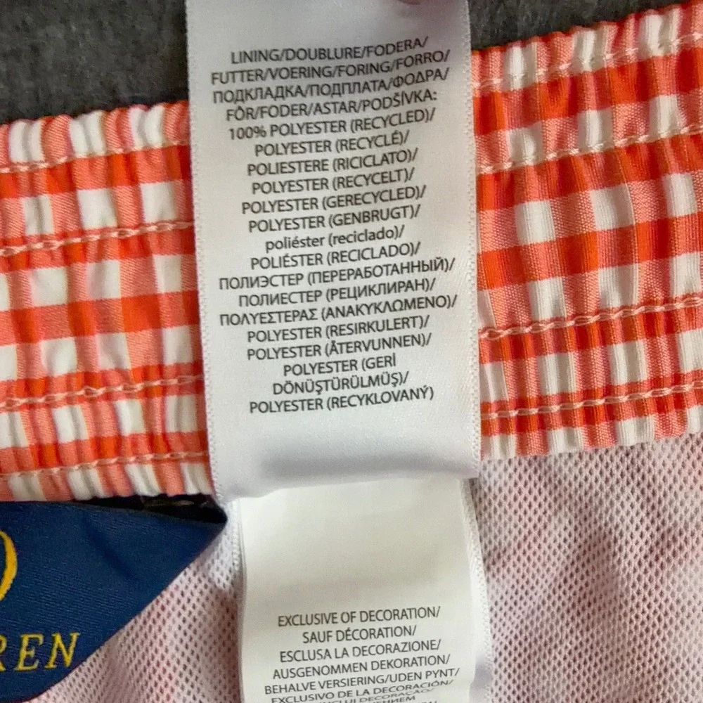 NEW Polo Ralph Lauren Swim Trunks Men 4XB Orange Gingham Check Drawstring NWT